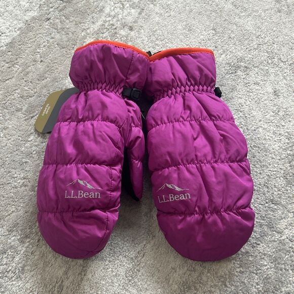 LL bean Mittens Girls Large Pink Down Puffer Wild Aster Primaloft New - Picture 1 of 5